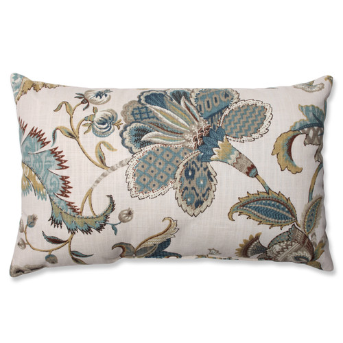 18.5" Blue and Beige Floral Rectangular Throw Pillow - IMAGE 1
