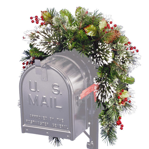 3' Pine Cones, Berries and Snow Artificial Christmas Mailbox Swag, Unlit - IMAGE 1