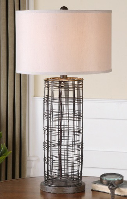 30" Bronze and White Rustic Hand-Forged Metal Wire Decorative Table Lamp - IMAGE 1