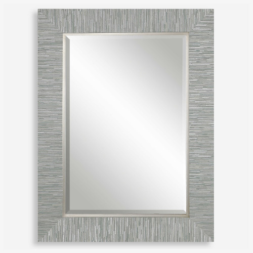 Striped Beveled Rectangular Wall Mirror - 38" - Silver and Gray - IMAGE 1