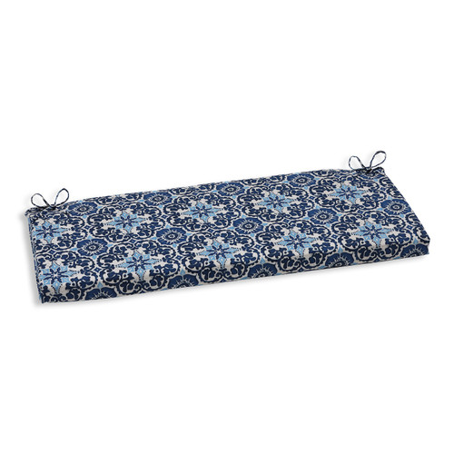 45" Blue Floral Burst Outdoor Patio Bench Cushion - IMAGE 1