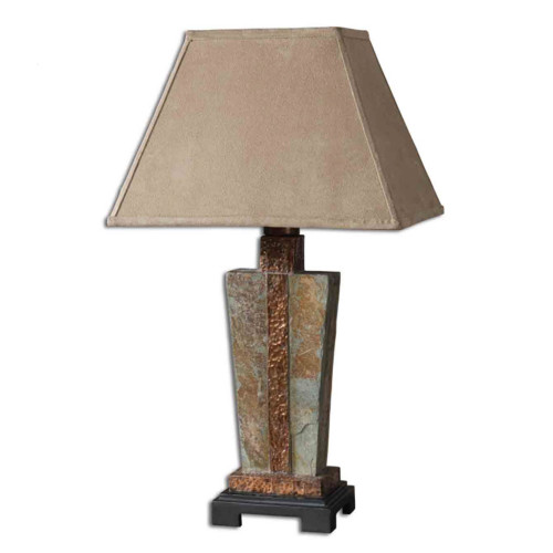 Slate Table Lamp with Rectangular Bell Shade - 29" - Brown - IMAGE 1