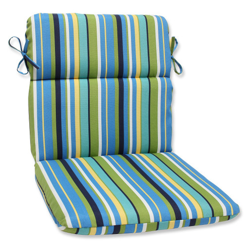 40.5" Strisce Luminose Blue and Green Striped Outdoor Patio Rounded Chair Cushion - IMAGE 1