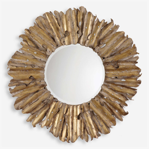 Antique Beveled Round Wall Mirror - 43" - Gold - IMAGE 1