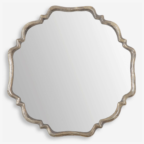 33" Oxidized Silver and Rust Gray Wash Decorative Metal Framed Round Wall Mirror - IMAGE 1