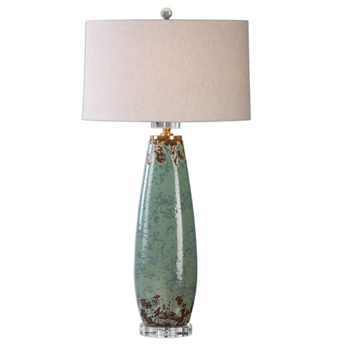 35" Mint Green Crackled Table Lamp with Hardback Shade - IMAGE 1
