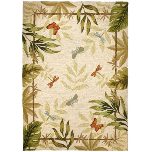 3' x 5' Beige and Green Spring Meadow Hand Hooked Rectangular Area Throw Rug - IMAGE 1