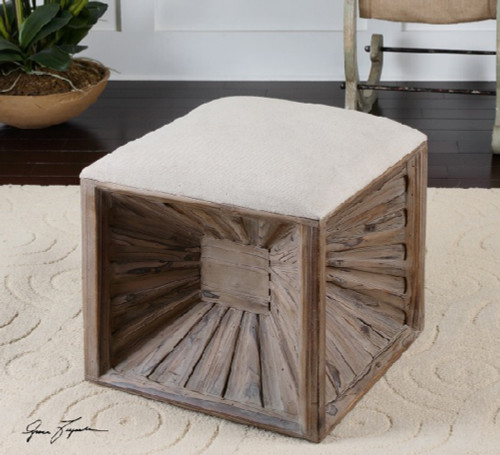 Rustic Cube Wooden Foot Stool Ottoman - 19" - Brown - IMAGE 1