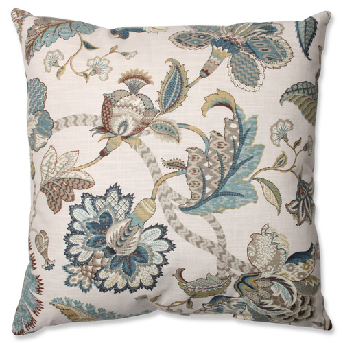 23" Blue and Beige Floral Square Throw Pillow - IMAGE 1