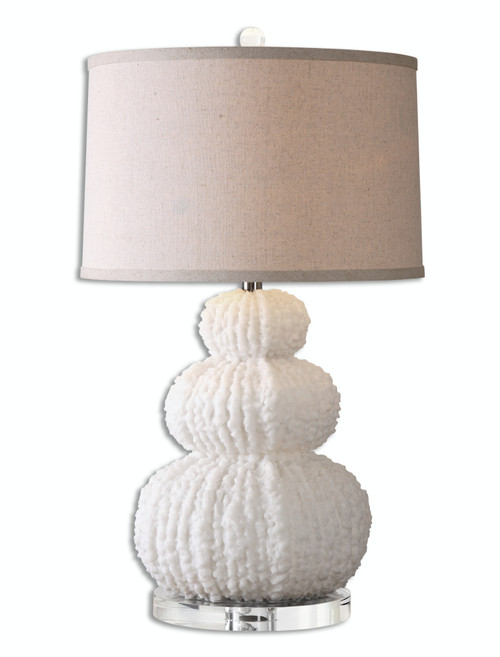27.5" Nautical Off-White Sea Shell Table Lamp with Tapered Linen Hardback Shade - IMAGE 1