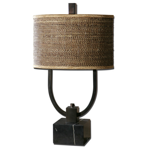 Table Lamp with Woven Drum Shade - 30" - Brown and Black - IMAGE 1