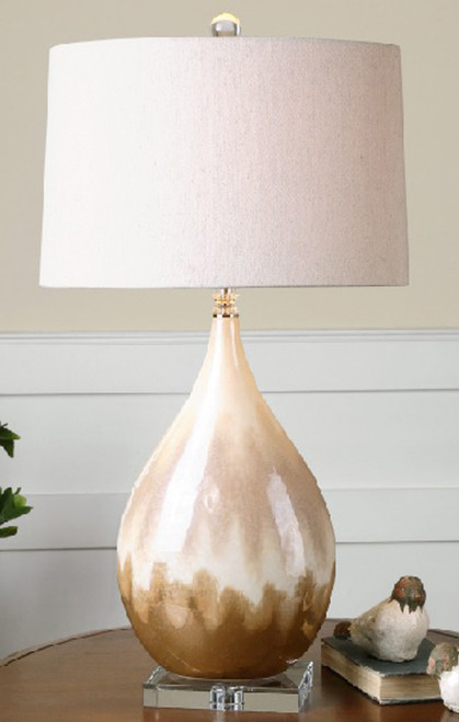 30.5" Beige and White Glazed Decorative Ceramic Table Lamp - IMAGE 1