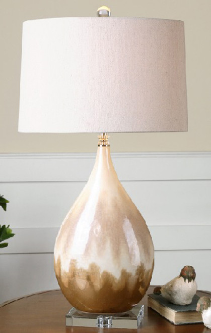 Glazed Decorative Ceramic Table Lamp - 30" - Beige and White - IMAGE 1