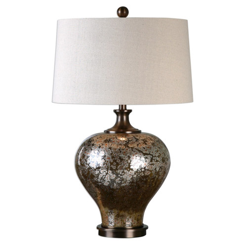 30" White and Bronze Mottled Glass Table Lamp with Hardback Shade - IMAGE 1