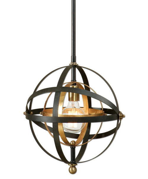 52" Dark Oil Rubbed Bronze and French Gold Sphere Hanging Ceiling Pendant Light - IMAGE 1