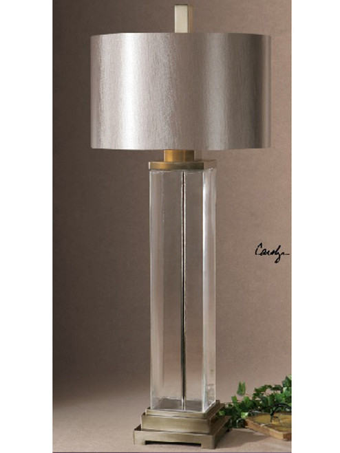 3.5' Brown and Silver Clear Glass Pillar Decorative Table Lamp - IMAGE 1