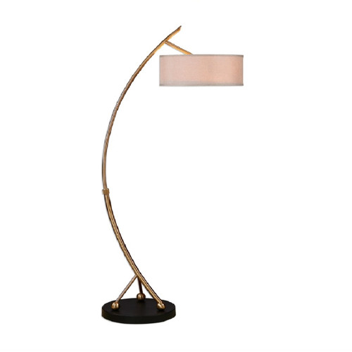 Adjustable Curved Base Floor Lamp with Beige Round Drum Shade - 68" - IMAGE 1