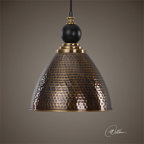 14" Antique Hammered Brass 1-Bulb Pendant Ceiling Light Fixture - IMAGE 1