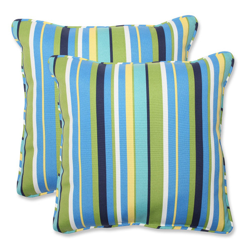 Set of 2 Strisce Luminose Striped Blue and Green Square Outdoor Corded Throw Pillows 18.5" - IMAGE 1