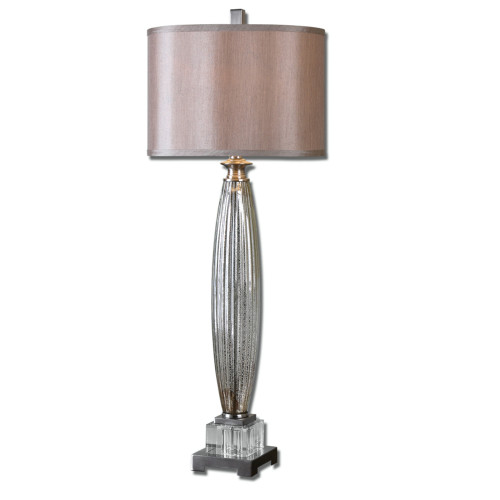 36' Silver and Bronze Glass Table Lamp with Hardback Shade - IMAGE 1