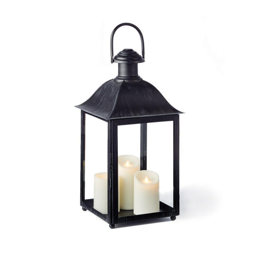 Square Pillar Candle Lantern with Hinged Door - 23'' - Black - IMAGE 1