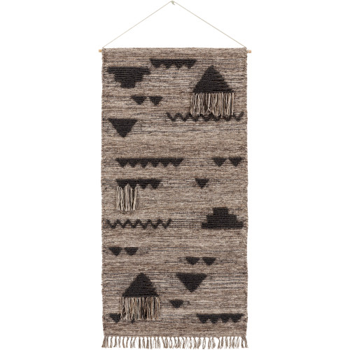 60" x 30" Black and Gray Hand Woven Wool Hanging Wall Tapestry - IMAGE 1