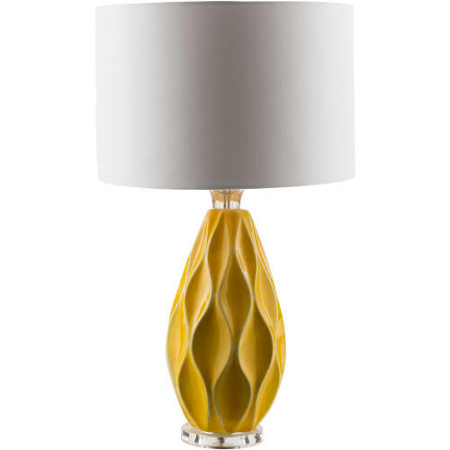 27.5" Topaz Yellow Ceramic Table Lamp with Rounded Diamond Shape Cutouts and White Drum Shade - IMAGE 1