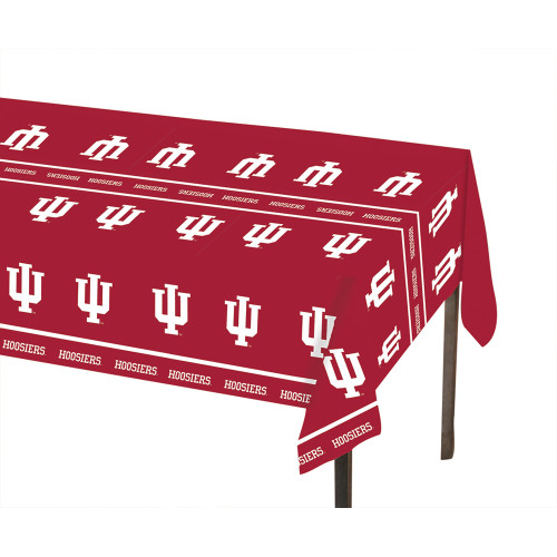 Club Pack of 12 Red and White NCAA Indiana University Disposable Picnic Party Table Covers 108" - IMAGE 1