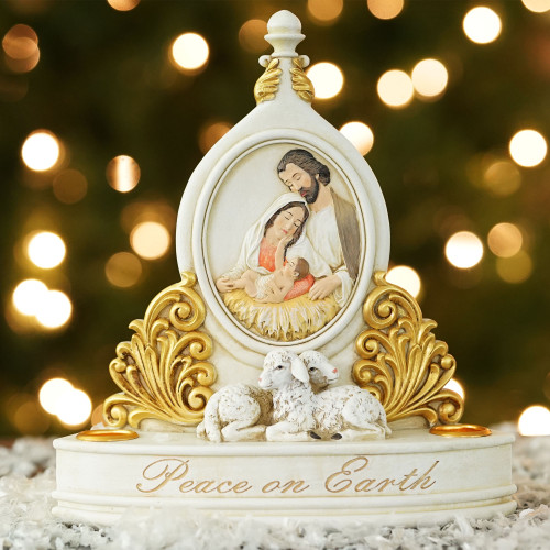 Holy Family Peace on Earth Christmas Candle Holder - 8.5" - IMAGE 1