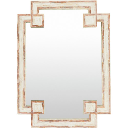 37.8" Contemporary Ivory Mother of Pearl Finished Wooden Framed Wall Mirror - IMAGE 1