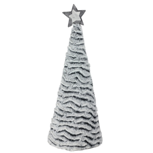 17.25" White and Gray Cone with Star Christmas Tree Tabletop Decor - IMAGE 1