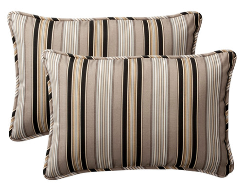 Set of 2 Black and Tan Brown Striped Rectangular Outdoor Corded Throw Pillows 24.5-Inch - IMAGE 1