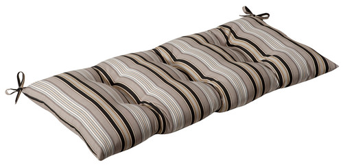44" Tan Brown and Gray Striped Reversible Outdoor Patio Tufted Wicker Loveseat Cushion - IMAGE 1