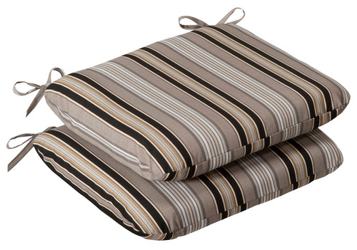 Striped Outdoor Patio Furniture Chair Cushions - 18.5" - Set of 2 - Beige and Black - IMAGE 1