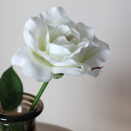 23" Creamy White Long Stem Artificial Blooming Rose Pick - IMAGE 1