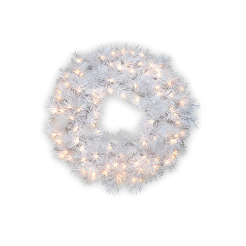 Pre-lit White Wispy Willow Grande Artificial Christmas Wreath, 30-Inch, Clear Lights - IMAGE 1