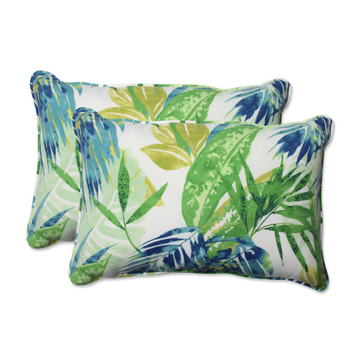Caribbean Forest Outdoor Corded Throw Pillows - 24.5" - Blue and Green - Set of 2 - IMAGE 1