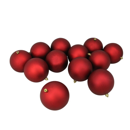 12ct Red Hot Shatterproof Matte Christmas Ball Ornaments 4" (100mm) - IMAGE 1