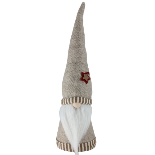 16" Holiday Moments Tan Striped Trim Hat Decorative Table Top Cone Gnome - IMAGE 1