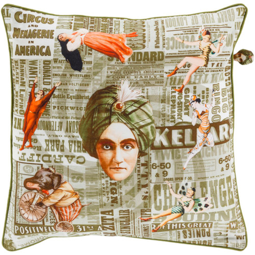 22" Green and Orange Circus Square Throw Pillow - IMAGE 1