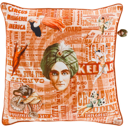 20" Orange and White Circus Square Throw Pillow - IMAGE 1