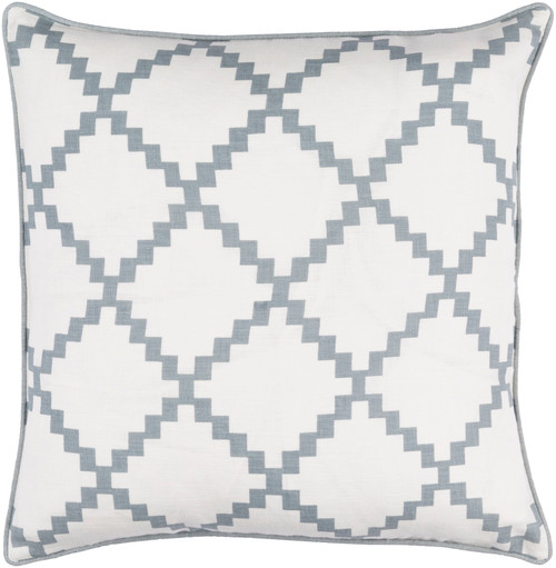 18" White and Ash Gray Woven Square Throw Pillow - Down Filler - IMAGE 1