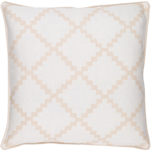 18" White and Beige Woven Square Throw Pillow - IMAGE 1