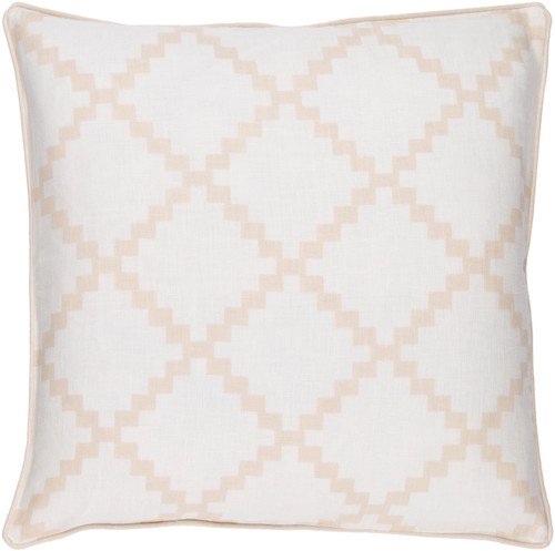 20" White and Beige Woven Square Throw Pillow - Down Filler - IMAGE 1