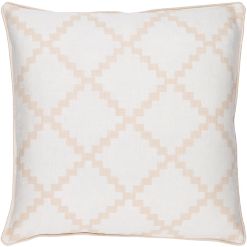 18" White and Beige Woven Square Throw Pillow - Down Filler - IMAGE 1