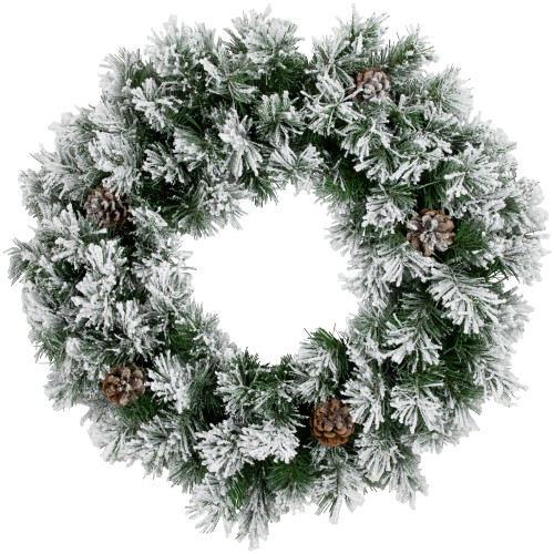 24" Snowy Flocked Angel Pine with Pine Cones Artificial Christmas Wreath - Unlit - IMAGE 1