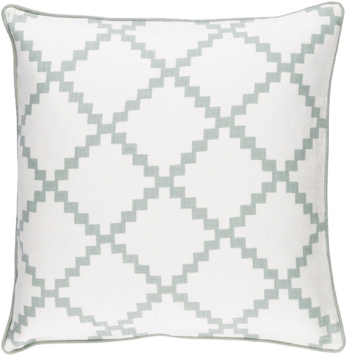 18" White and Sage Blue Woven Square Throw Pillow - IMAGE 1