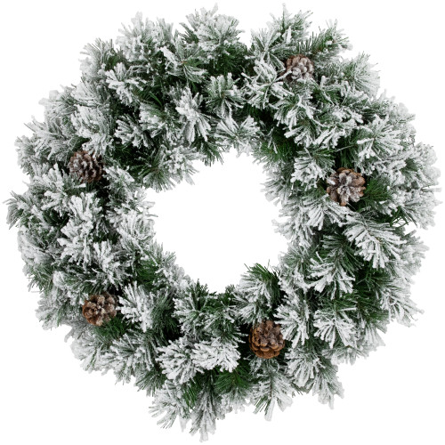 Snowy Flocked Angel Pine with Pine Cones Artificial Christmas Wreath - 36" - Unlit - IMAGE 1