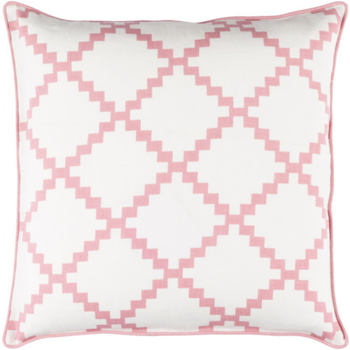 20" White and Bubble Gum Pink Woven Square Throw Pillow - Down Filler - IMAGE 1