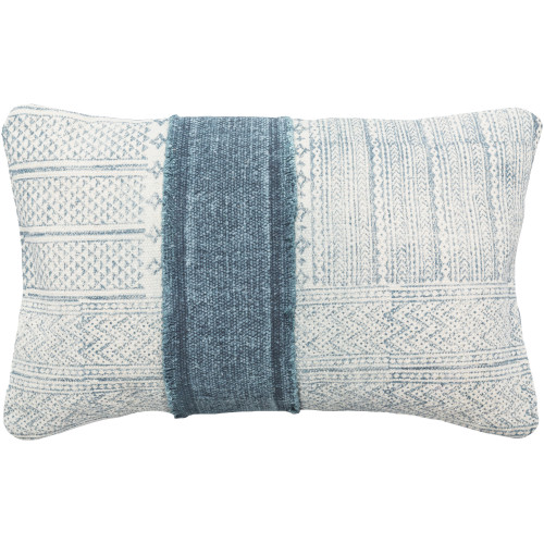 14" x 22” Denim Blue and Winter White Decorative Woven Throw Pillow- Down Filler - IMAGE 1